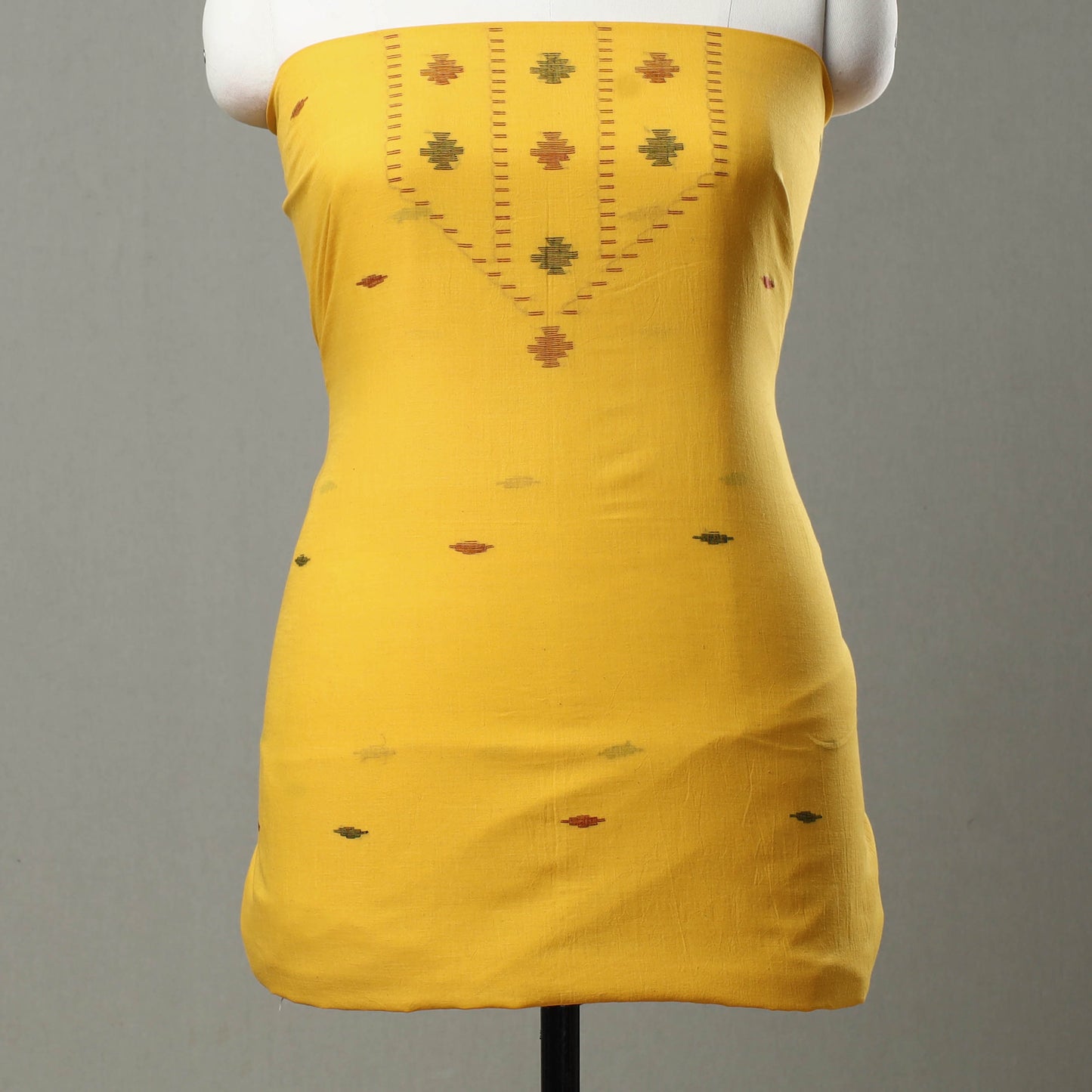 Yellow - 2pc Handloom Bengal Jamdani Cotton Dress Material 15