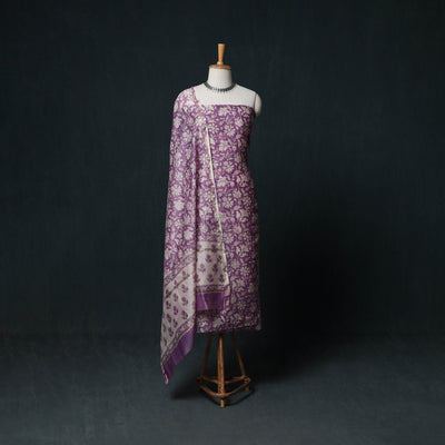 Sanganeri Hand Block Print Chanderi Silk Unstitched Dress Material Suit Set 11