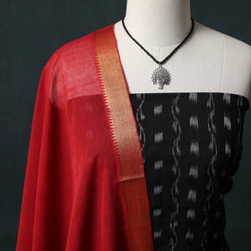 Sambalpuri Ikat Cotton 2pc Unstitched Dress Material Kurta Set with Jewellery 06