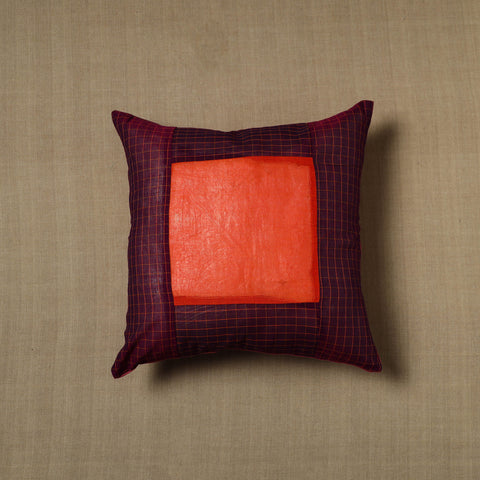 Maroon - Patchwork Cotton Kanchipuram Cushion Cover (16 x 16 in) 20