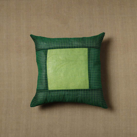 Green - Patchwork Cotton Kanchipuram Cushion Cover (16 x 16 in) 19