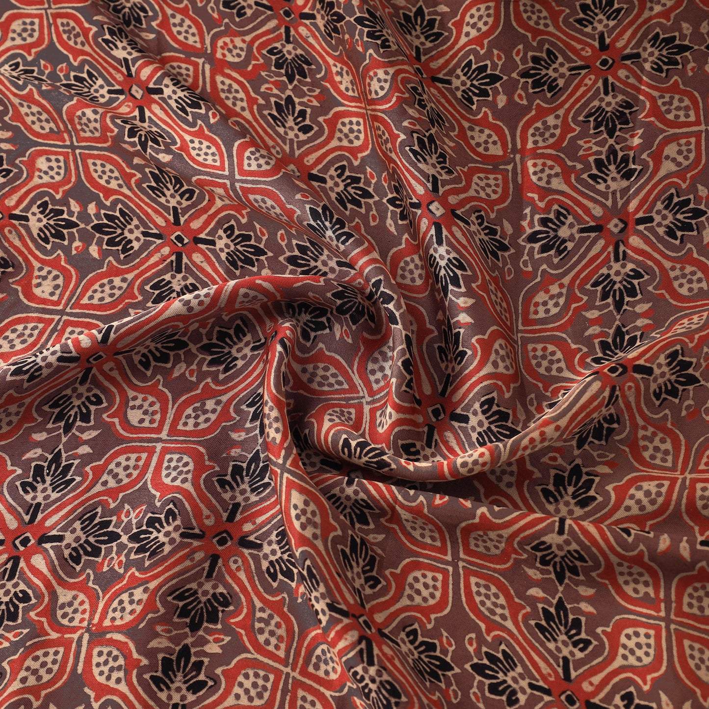 Brown - Modal Silk Ajrakh Print Fabric 01