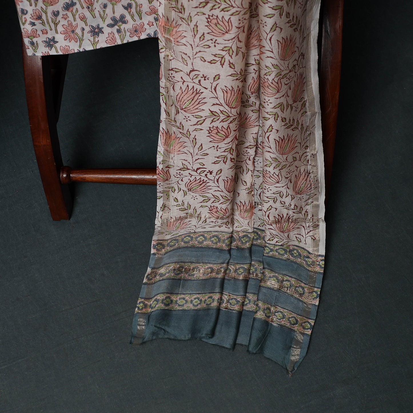Sanganeri Hand Block Print Chanderi Silk Unstitched Dress Material Suit Set 12