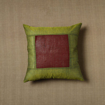 Green - Patchwork Cotton Kanchipuram Cushion Cover (16 x 16 in) 18