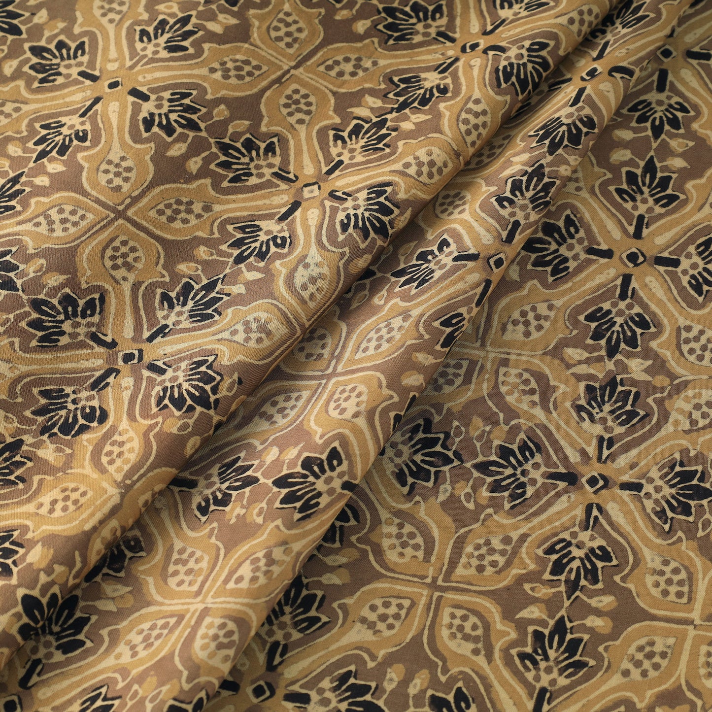 Beige - Modal Silk Ajrakh Print Fabric 02