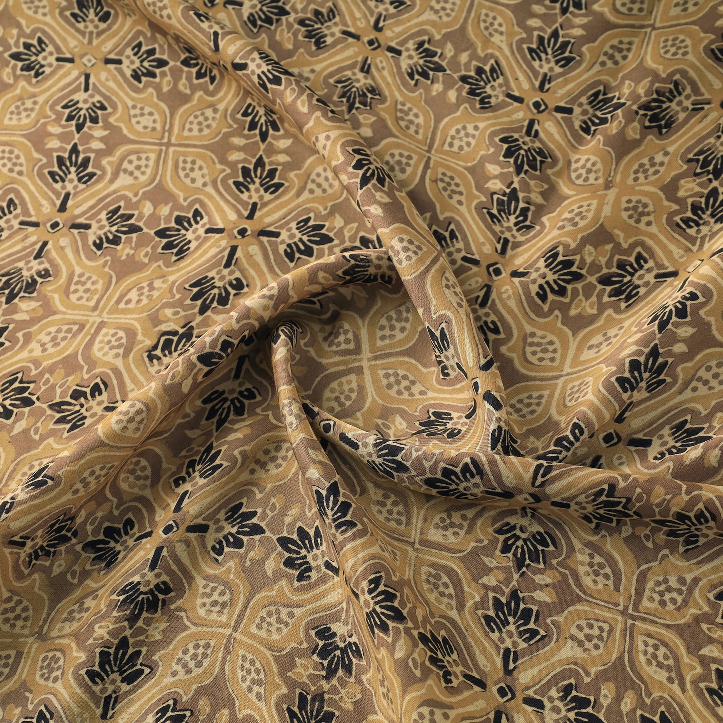 Beige - Modal Silk Ajrakh Print Fabric 02