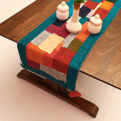 Kantha Stitch Patchwork Silk Table Runner (59 x 13 in)