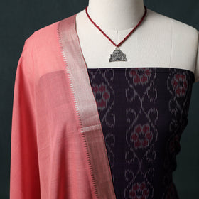 Sambalpuri Ikat Cotton 2pc Unstitched Dress Material Kurta Set with Jewellery 07
