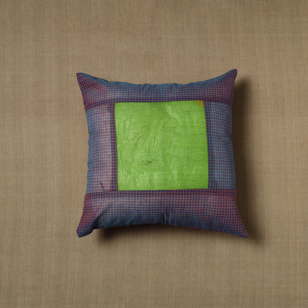 Purple - Patchwork Cotton Kanchipuram Cushion Cover (16 x 16 in) 17