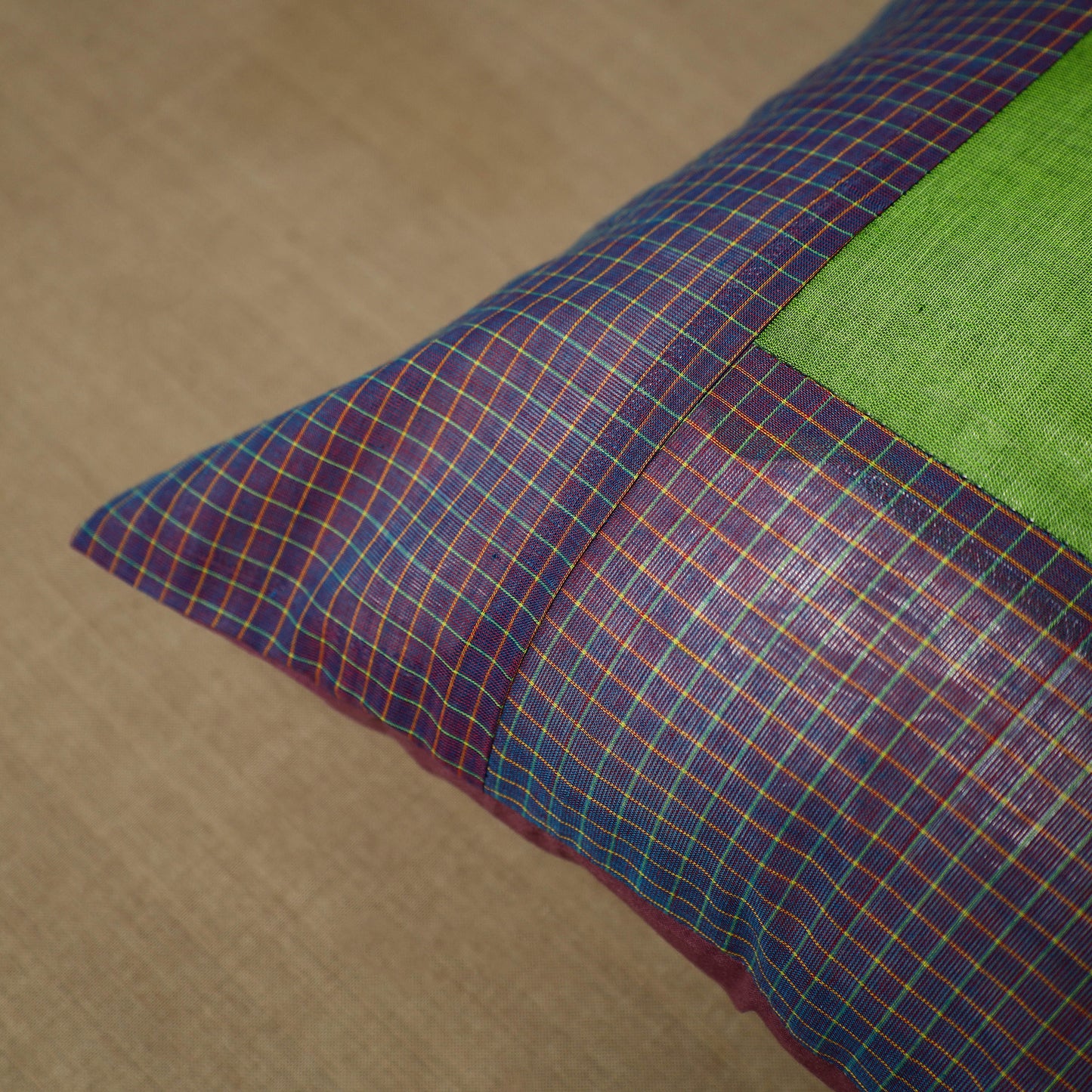 Purple - Patchwork Cotton Kanchipuram Cushion Cover (16 x 16 in) 17