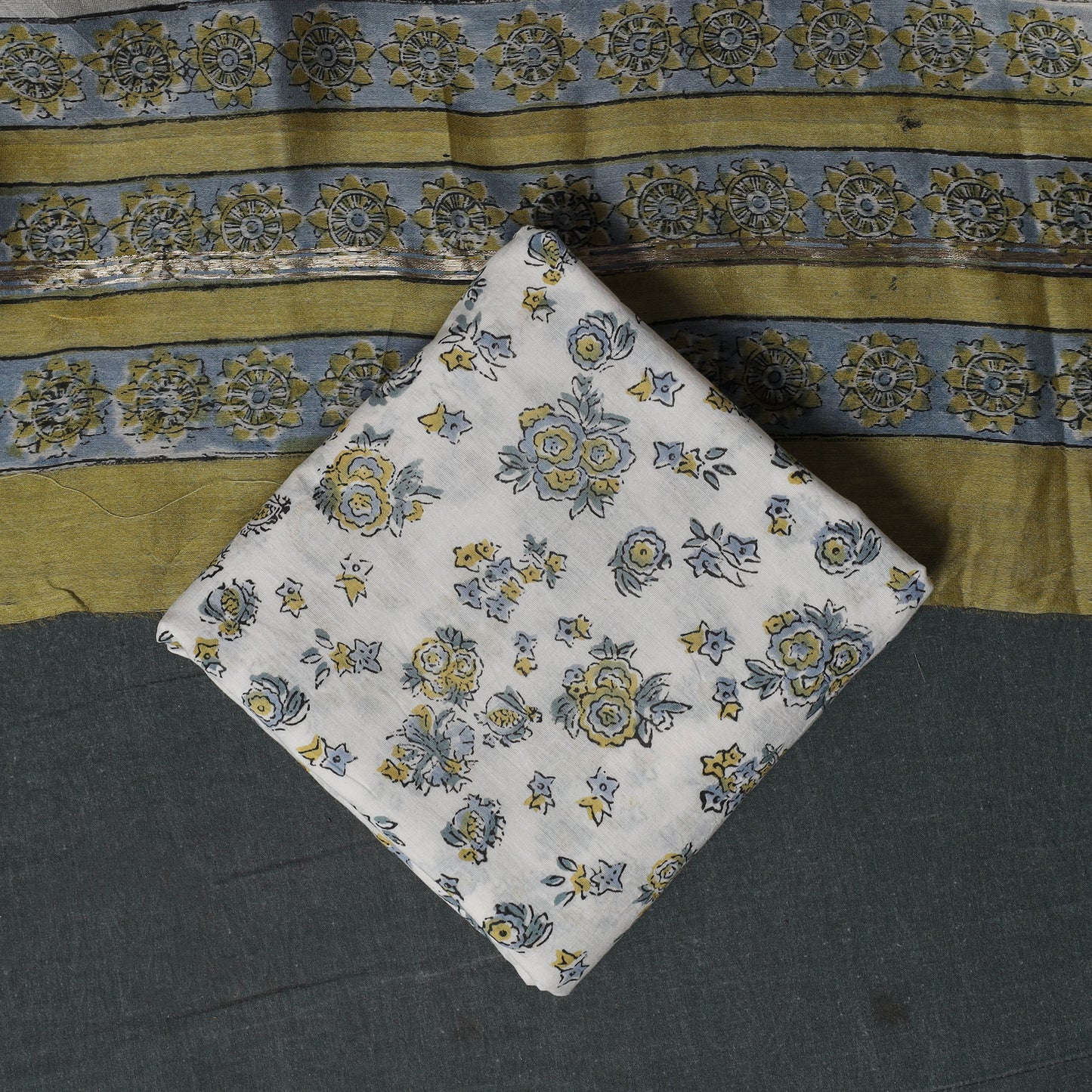 Sanganeri Hand Block Print Chanderi Silk Unstitched Dress Material Suit Set 13