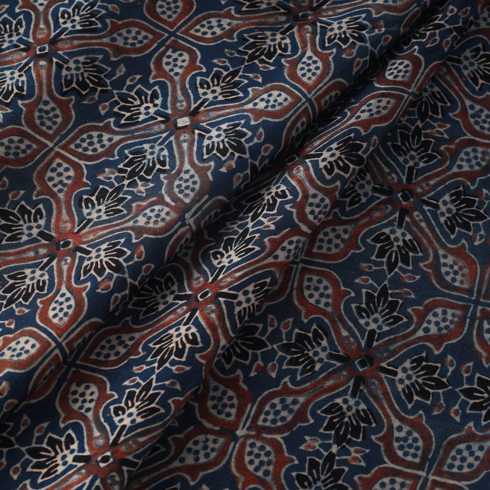 Blue - Modal Silk Ajrakh Print Fabric 04