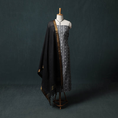 Sambalpuri Ikat Cotton 2pc Unstitched Dress Material Kurta Set with Jewellery 08