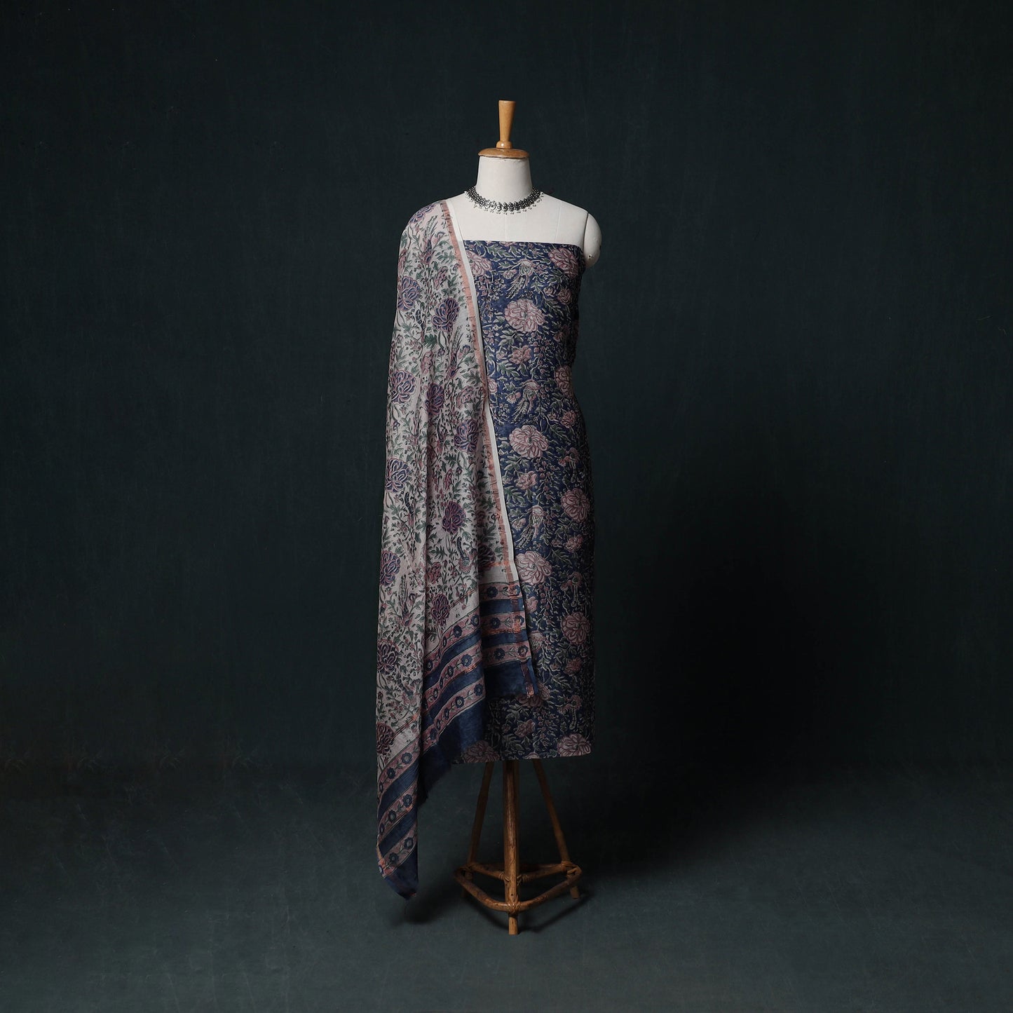 Sanganeri Hand Block Print Chanderi Silk Unstitched Dress Material Suit Set 14