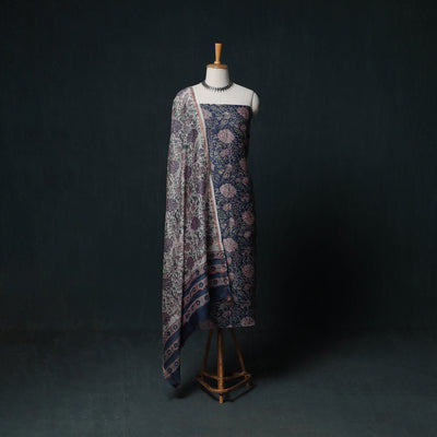 Sanganeri Hand Block Print Chanderi Silk Unstitched Dress Material Suit Set 14