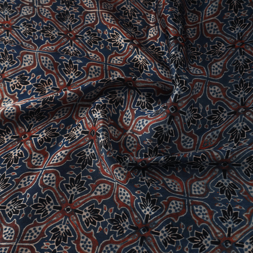 Blue - Modal Silk Ajrakh Print Fabric 04