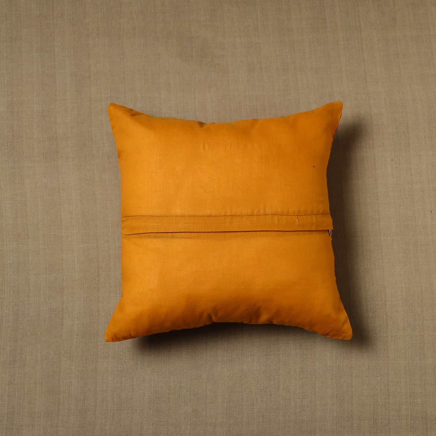 Orange - Patchwork Cotton Kanchipuram Cushion Cover (16 x 16 in) 16