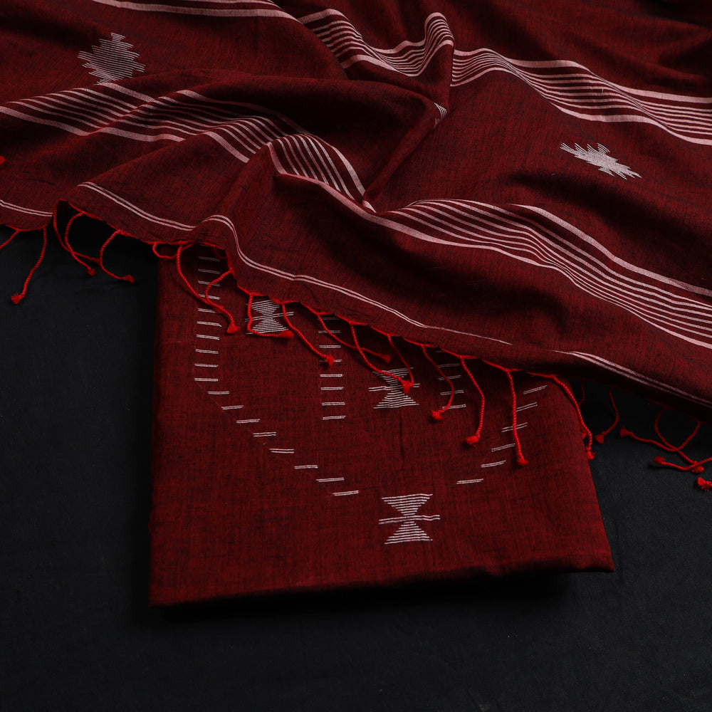 Maroon - 2pc Handloom Bengal Jamdani Cotton Dress Material 13