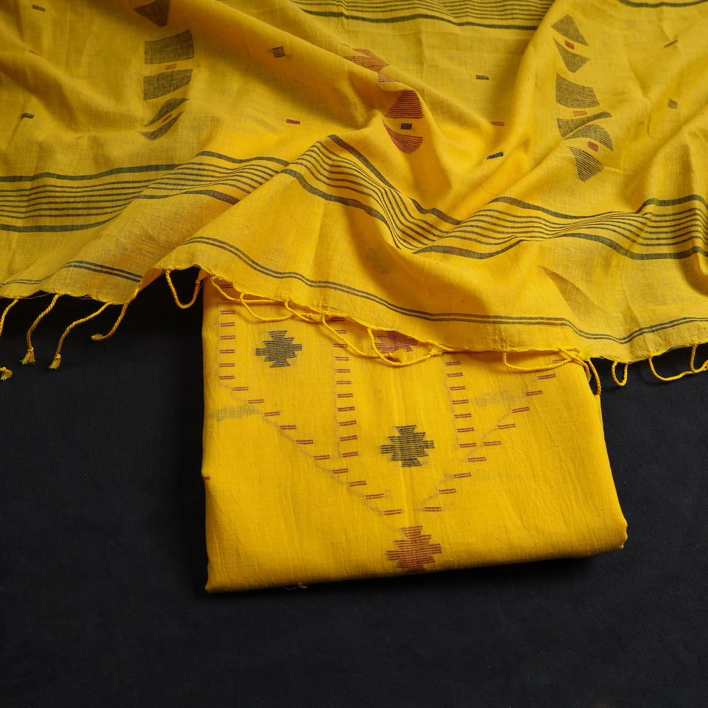 Yellow - 2pc Handloom Bengal Jamdani Cotton Dress Material 15