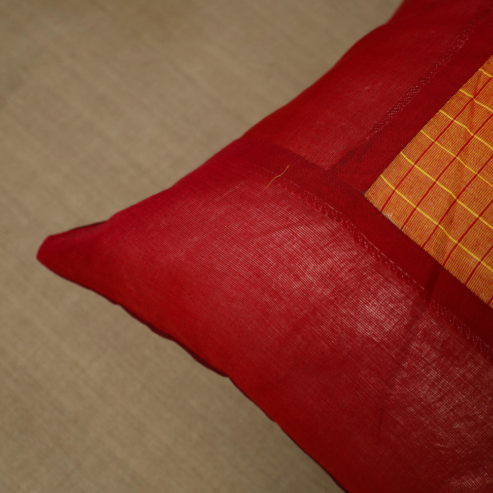 Red - Patchwork Cotton Kanchipuram Cushion Cover (16 x 16 in) 14