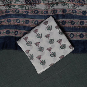 Sanganeri Hand Block Print Chanderi Silk Unstitched Dress Material Suit Set 14