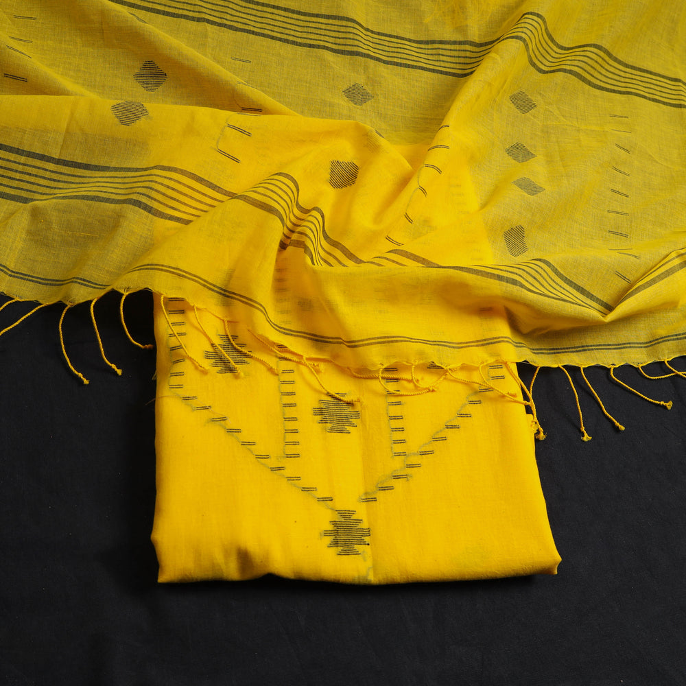 Yellow - 2pc Handloom Bengal Jamdani Cotton Dress Material 16