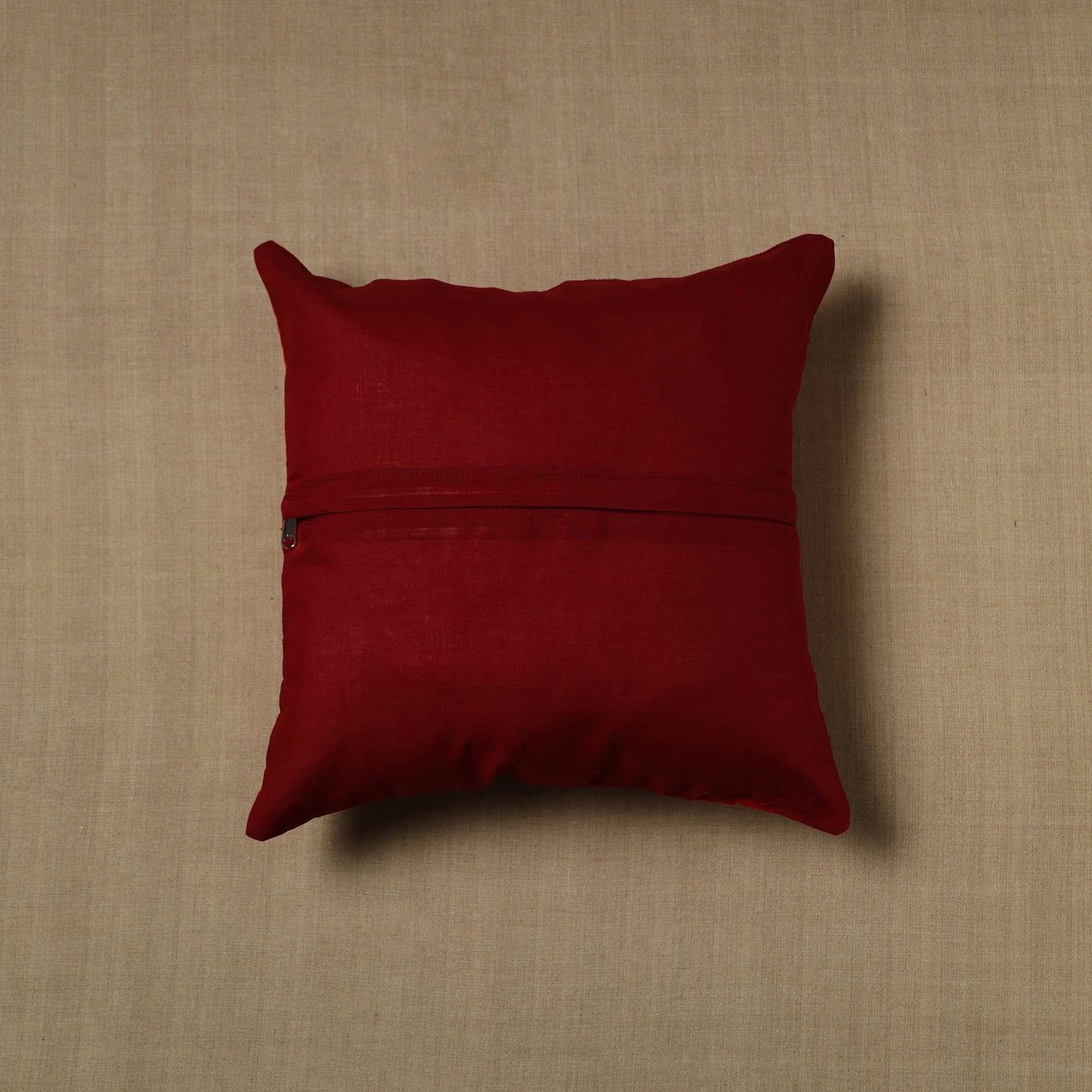 Red - Patchwork Cotton Kanchipuram Cushion Cover (16 x 16 in) 14