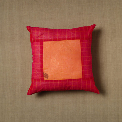 Pink - Patchwork Cotton Kanchipuram Cushion Cover (16 x 16 in) 13