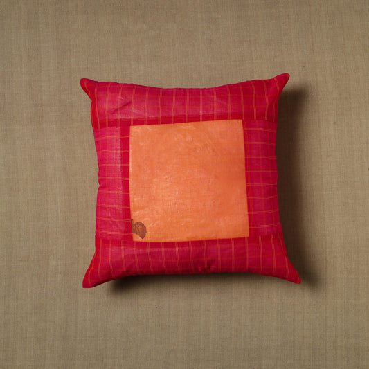 Pink - Patchwork Cotton Kanchipuram Cushion Cover (16 x 16 in) 13