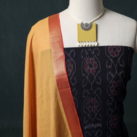 Sambalpuri Ikat Cotton 2pc Unstitched Dress Material Kurta Set with Jewellery 09