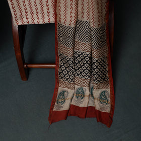 Natural Dyed Bagru Hand Block Print Chanderi Silk Unstitched Dress Material Suit Set 15