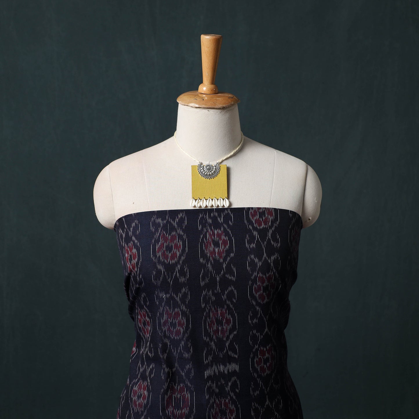 Sambalpuri Ikat Cotton 2pc Unstitched Dress Material Kurta Set with Jewellery 09