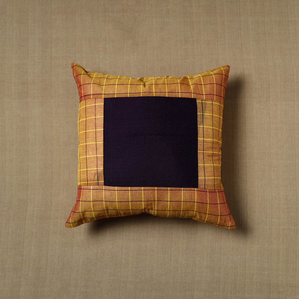 Yellow - Patchwork Cotton Kanchipuram Cushion Cover (16 x 16 in) 12