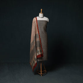 Natural Dyed Bagru Hand Block Print Chanderi Silk Unstitched Dress Material Suit Set 15