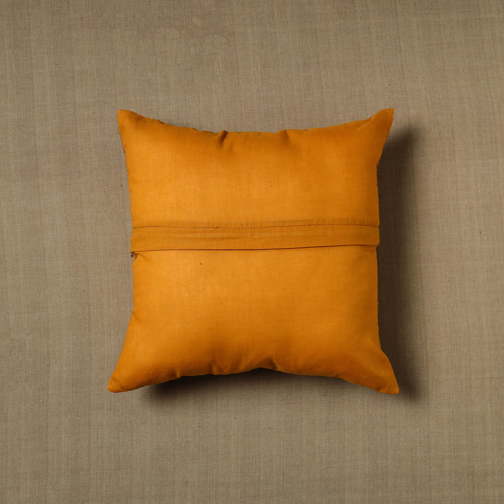 Yellow - Patchwork Cotton Kanchipuram Cushion Cover (16 x 16 in) 12