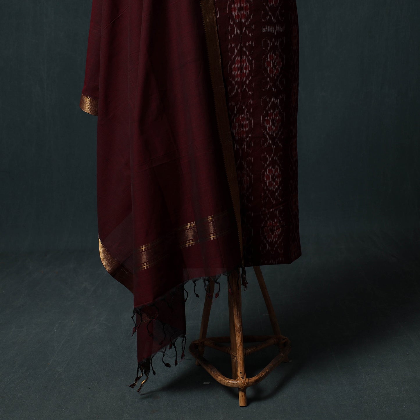 Sambalpuri Ikat Cotton 2pc Unstitched Dress Material Kurta Set with Jewellery 10