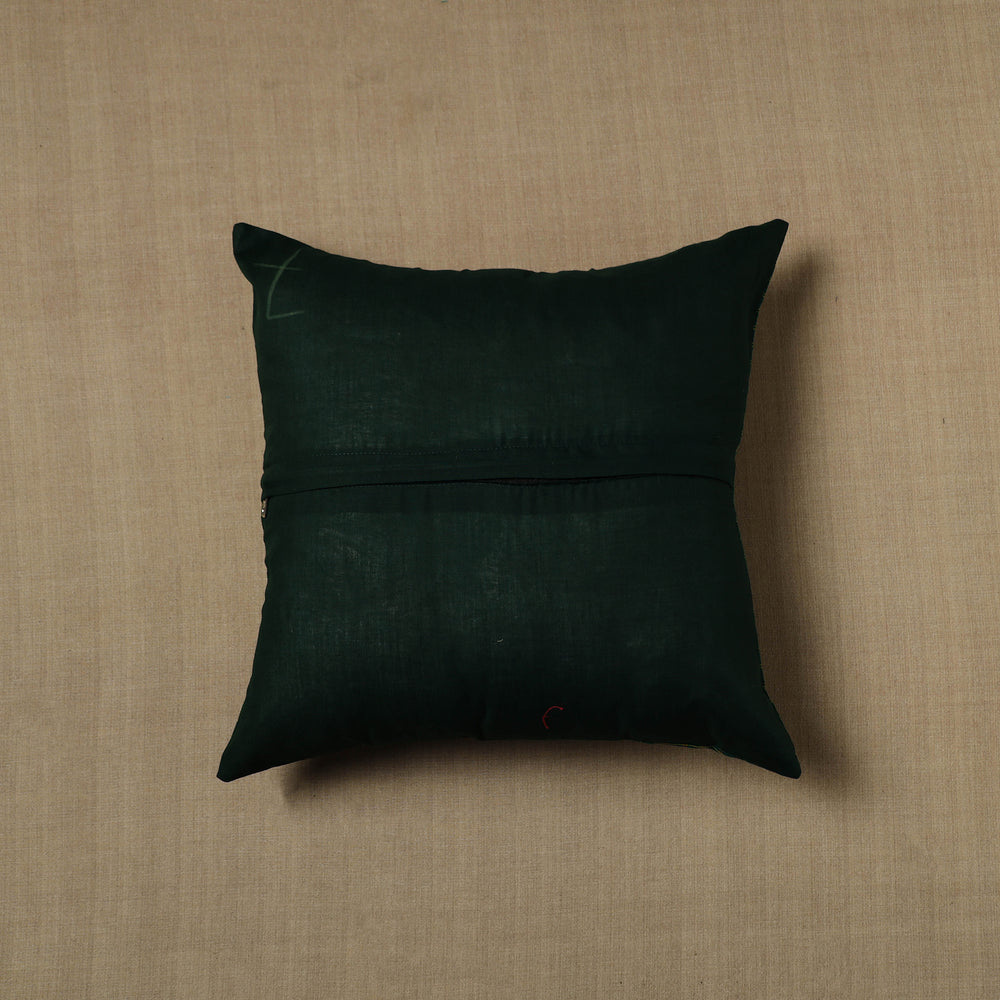 Green - Patchwork Cotton Kanchipuram Cushion Cover (16 x 16 in) 11