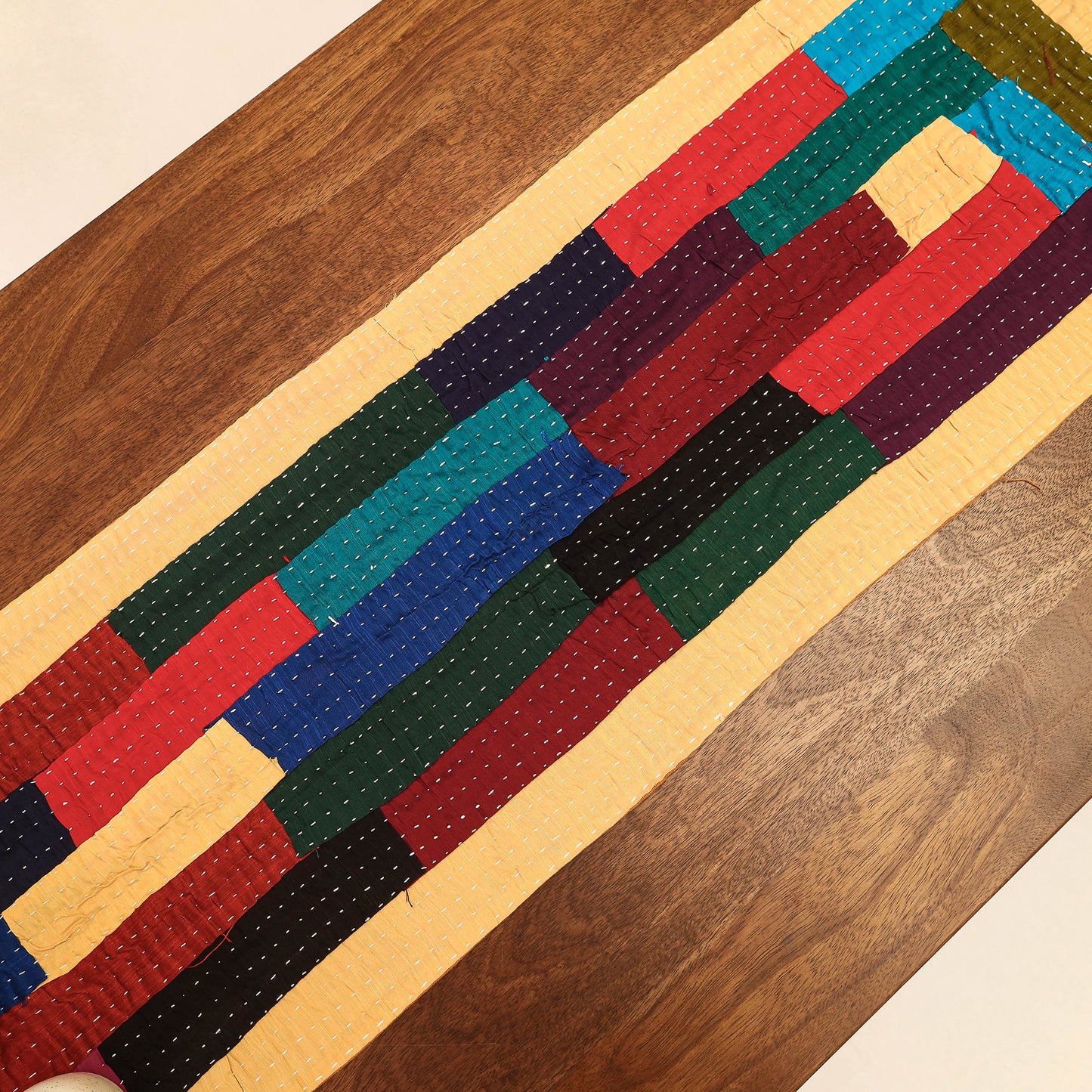 Kantha Stitch Patchwork Silk Table Runner (59 x 13 in)