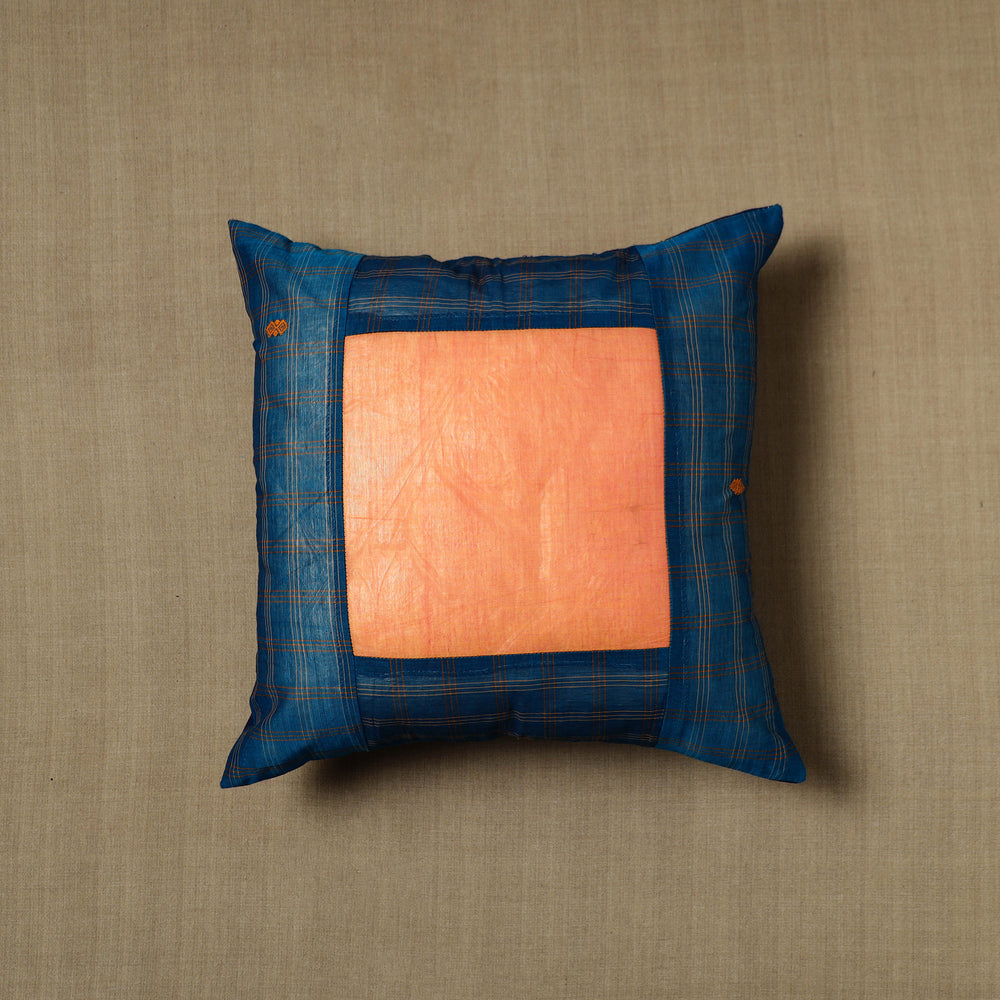 Blue - Patchwork Cotton Kanchipuram Cushion Cover (16 x 16 in) 10