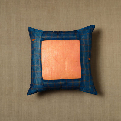 Blue - Patchwork Cotton Kanchipuram Cushion Cover (16 x 16 in) 10