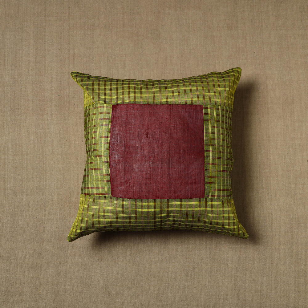 Green - Patchwork Cotton Kanchipuram Cushion Cover (16 x 16 in) 09