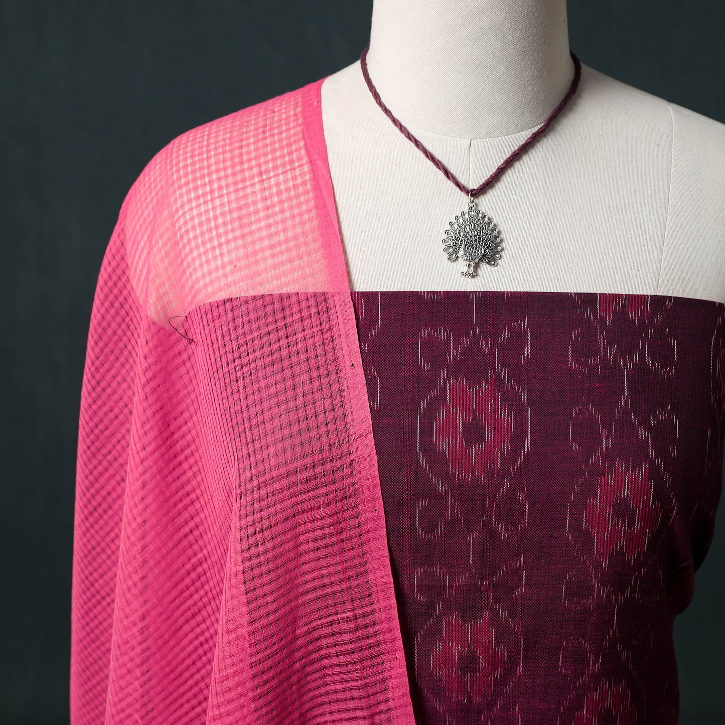 Sambalpuri Ikat Cotton 2pc Unstitched Dress Material Kurta Set with Jewellery 11
