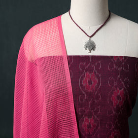 Sambalpuri Ikat Cotton 2pc Unstitched Dress Material Kurta Set with Jewellery 11
