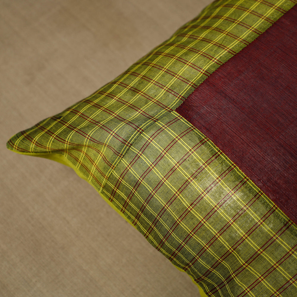 Green - Patchwork Cotton Kanchipuram Cushion Cover (16 x 16 in) 09