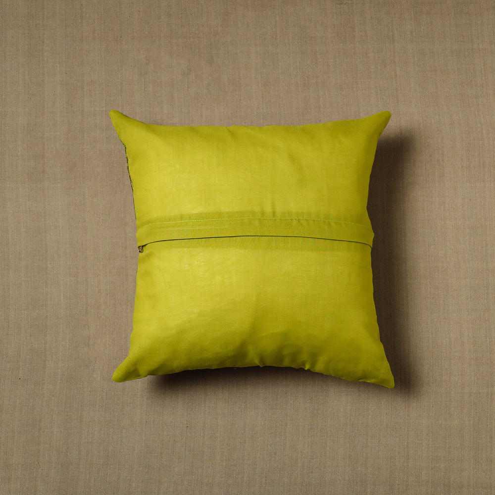 Green - Patchwork Cotton Kanchipuram Cushion Cover (16 x 16 in) 09