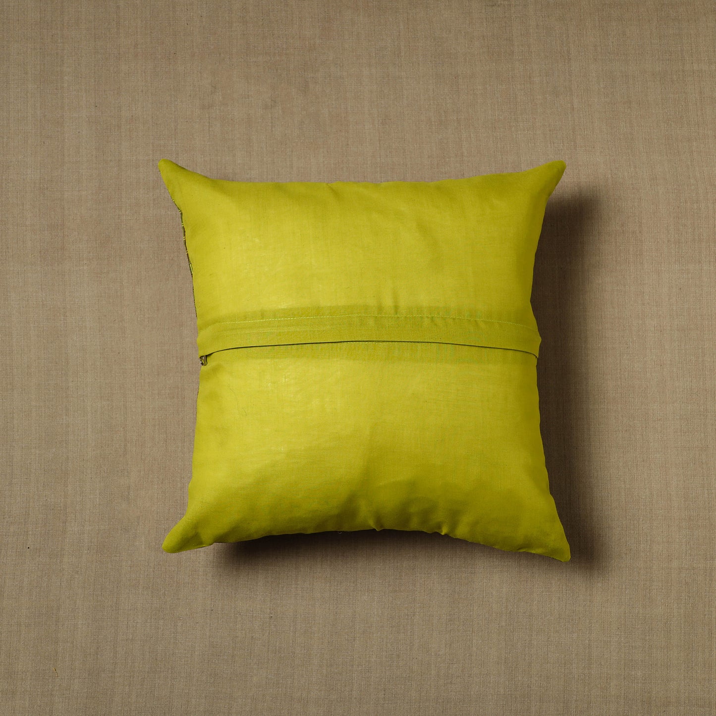 Green - Patchwork Cotton Kanchipuram Cushion Cover (16 x 16 in) 09