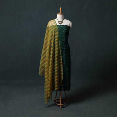 Sambalpuri Ikat Cotton 2pc Unstitched Dress Material Kurta Set with Jewellery 12