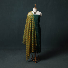 Sambalpuri Ikat Cotton 2pc Unstitched Dress Material Kurta Set with Jewellery 12