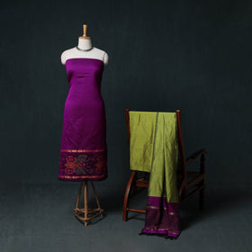 Pochampally Ikat Silk Cotton Kurta,Bottom & Dupatta Unstitched Dress Material Suit Set 01