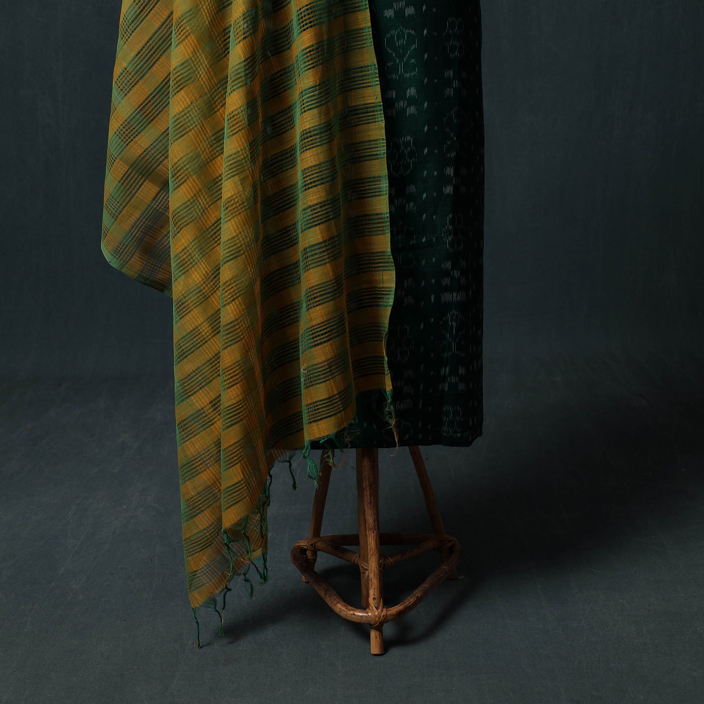 Sambalpuri Ikat Cotton 2pc Unstitched Dress Material Kurta Set with Jewellery 12